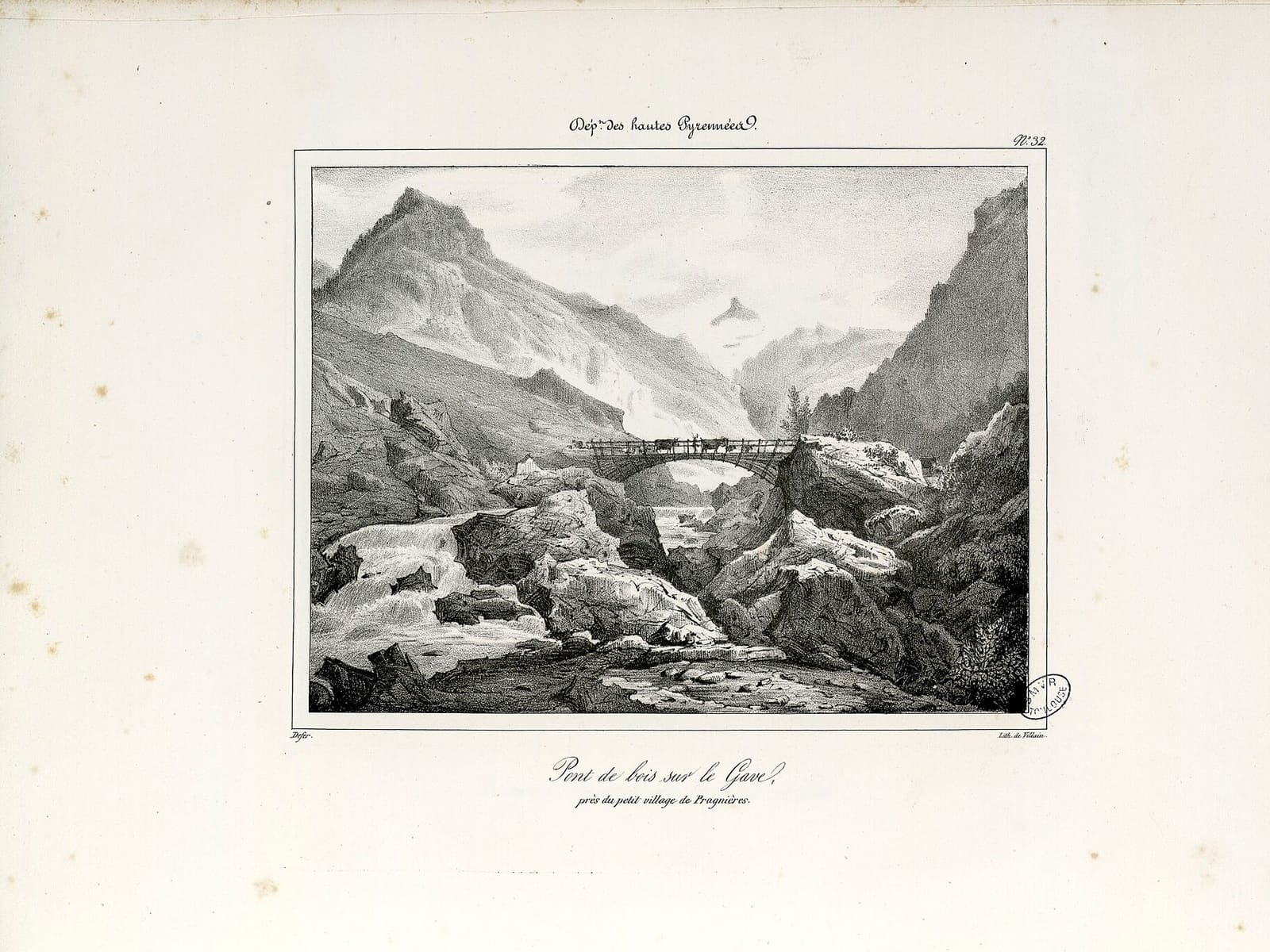 Pont de bois sur le Gave, près du petit village de Pragnières (Hautes Pyrénées) - btv1b105725625
